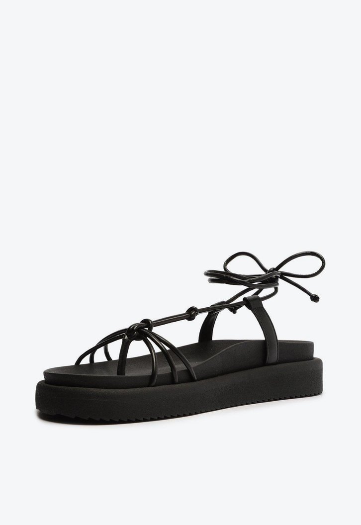 Sandália Flatform Preta Anacapri Amarração Tiras