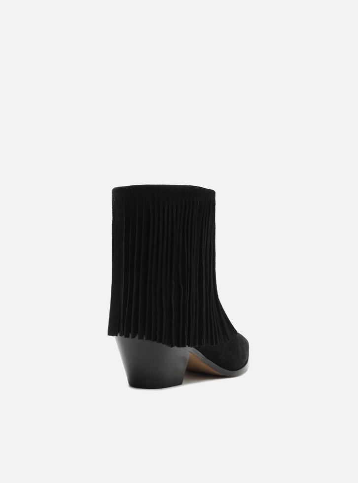 Bota Preta Acamurçada Cano Curto Western Franjas