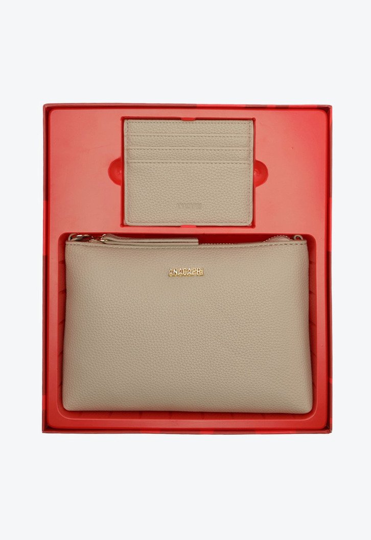Kit de Bolsa Tiracolo Média e Porta Cartão Cinza