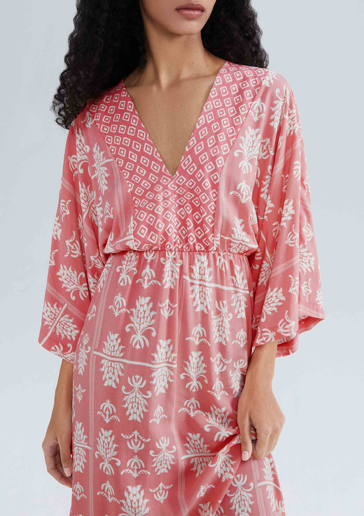 Vestido Vermelho Hering Midi Estampado Em Viscolinho