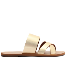 Rasteira Dourada Couro Tira Tripla