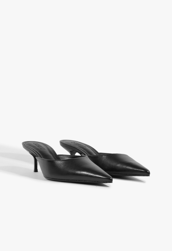 Mule Couro Salto Kitten Preto