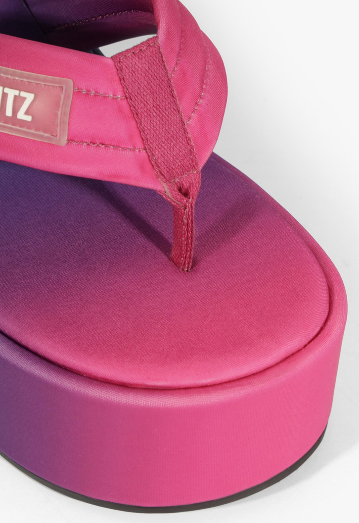 Sandália Hilda Wedge Couro Rosa e Roxo