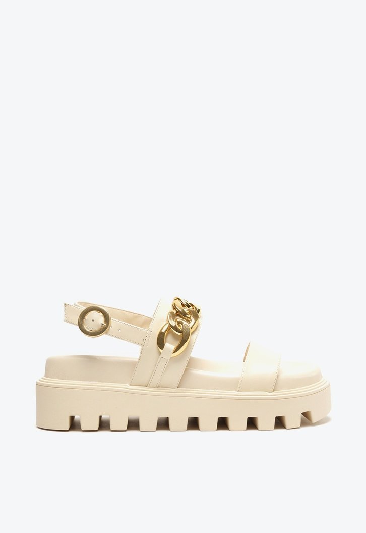 Sandália Flatform Off-white Arezzo Couro Tratorada Corrente