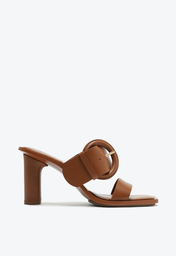 Sandália Mule Verde Schutz Salto Médio Couro | ZZ MALL