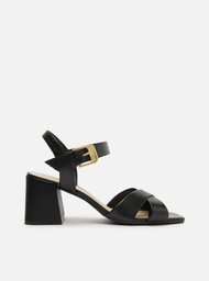 Sandália Preta Arezzo Couro Salto Bloco Fresh Classy