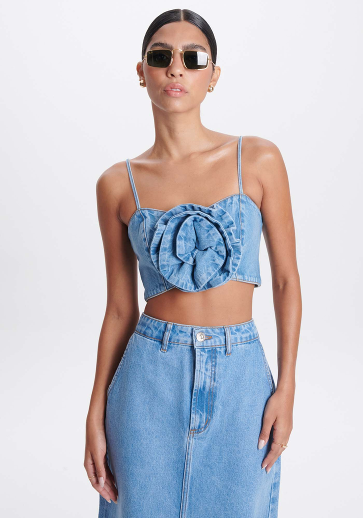 Top Jeans Cropped Azul My Favorite Things Flor