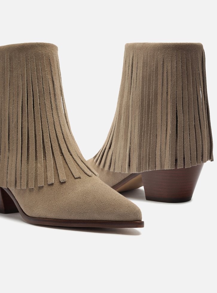 Bota Cinza Acamurçada Cano Curto Western Franjas