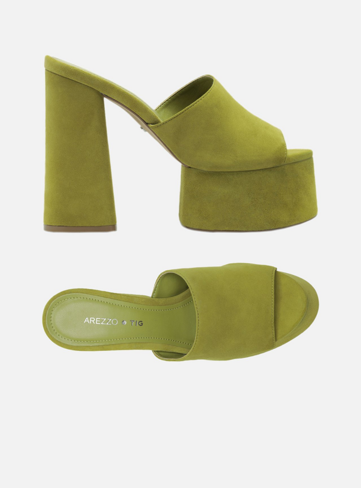 Sandália Verde Camurça Salto Alto