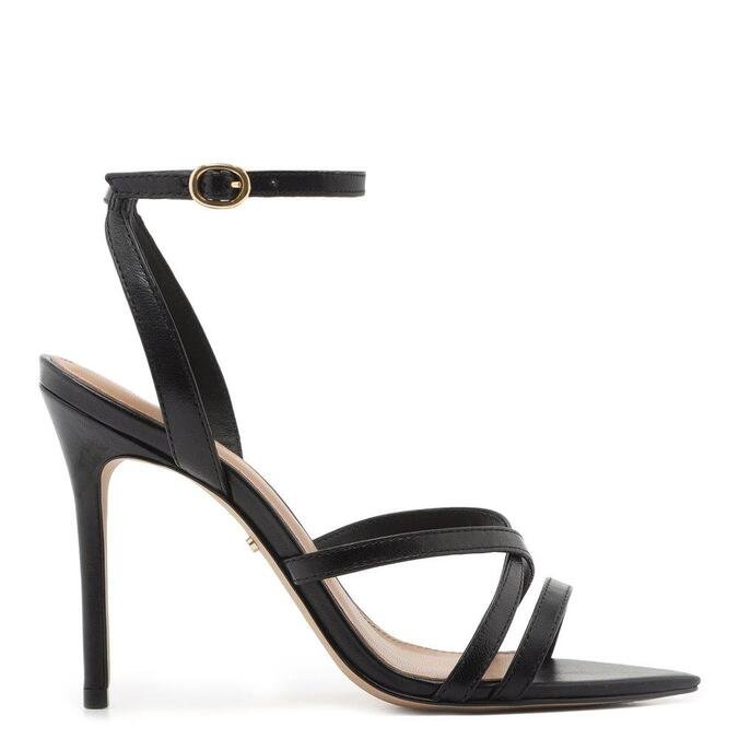 Sandália Arezzo Preta Couro Salto Fino Tirinhas | ZZ MALL