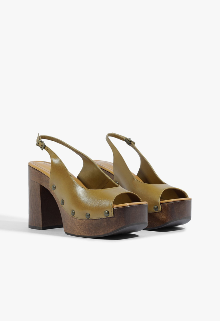 Clog Slingback Couro Bege