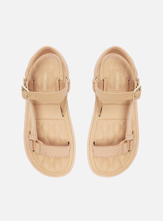 SANDÁLIA PAPETE FLATFORM NUDE AREZZO COURO GORGURÃO