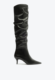 Bota Preta Schutz Over The Knee Couro Salto Baixo