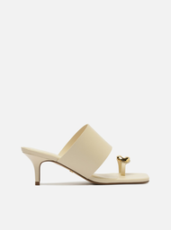 Sandália Branca Arezzo Couro Salto Fino Metal Bold