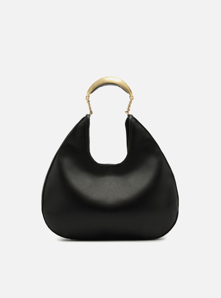 Bolsa Tiracolo Preta Couro Média Metal Bold