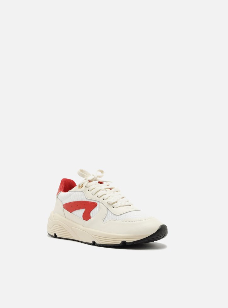 Tênis Branco Couro Esportivo Vermelho Tag