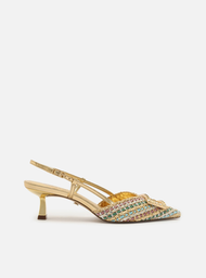 Scarpin Colorido Arezzo Color Tressê Bico Fino Slingback Metal