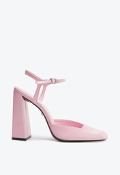 Sapato Scarpin Rosa Schutz Salto Bloco Alto Rylie Cetim