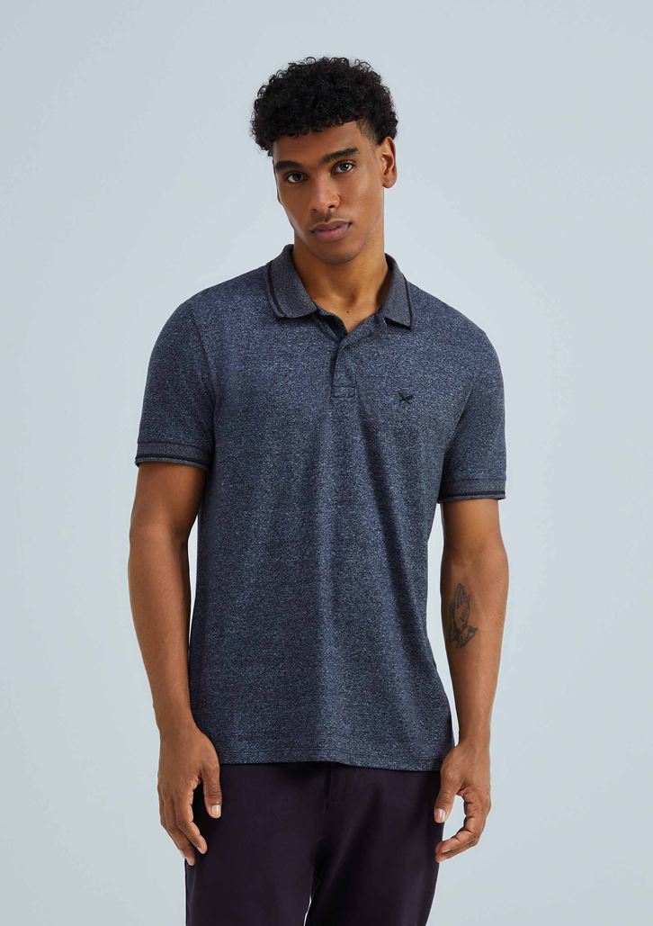 Camisa Polo Preto Básica Em Malha Texturizada