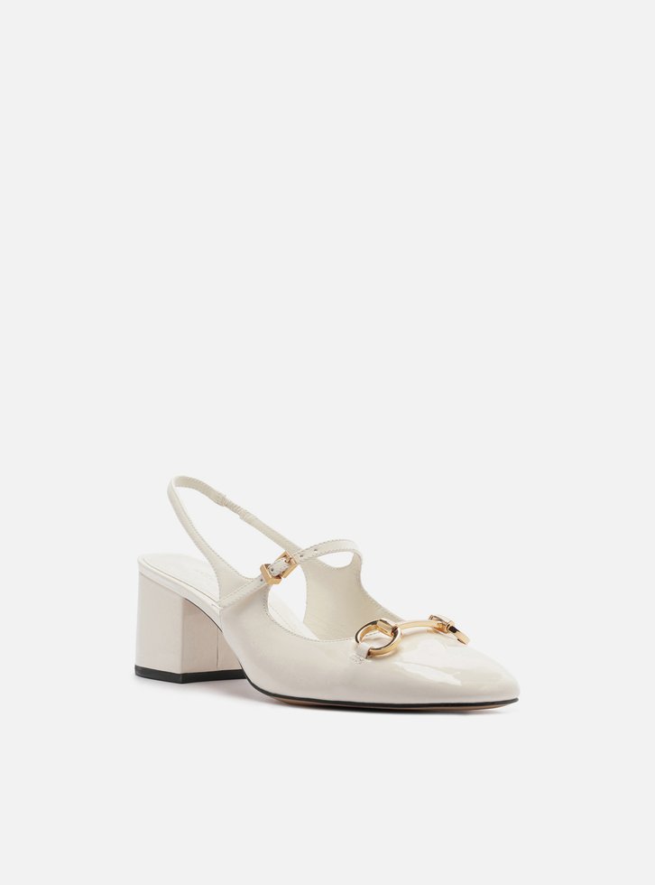 Sapato Boneca Branco Verniz Bloco Slingback