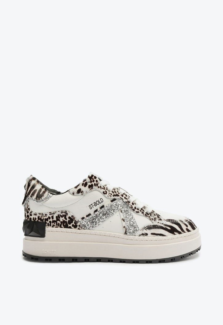 Tênis Flatform Schutz St Bold Textura Glitter Zebra