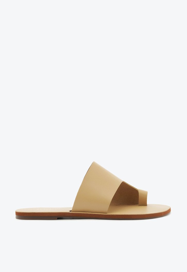 Rasteira Lisa Couro Bege