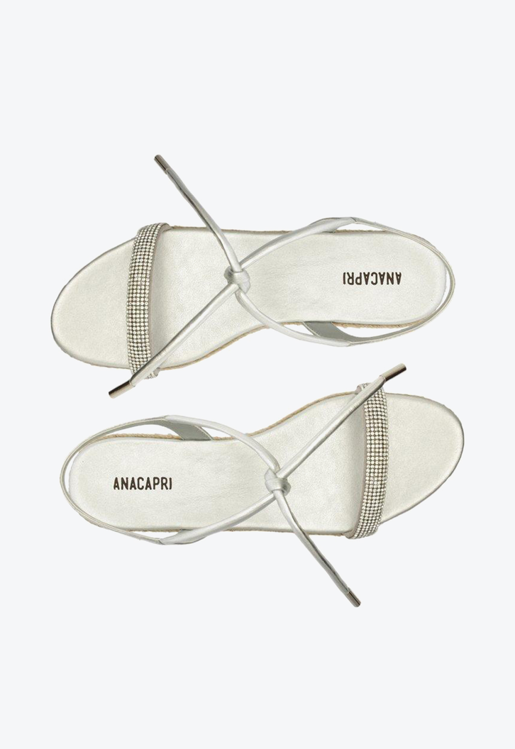 Sandália Flatform Prata Anacapri Tira Brilhosa Solado Palha