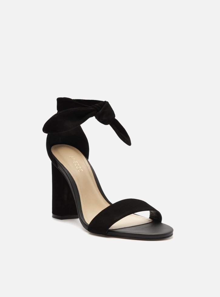 Sandália Preta Arezzo Lace-up Nobuck Salto Bloco Alto