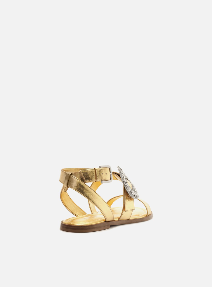 Sandália Dourada Salto Rasteiro