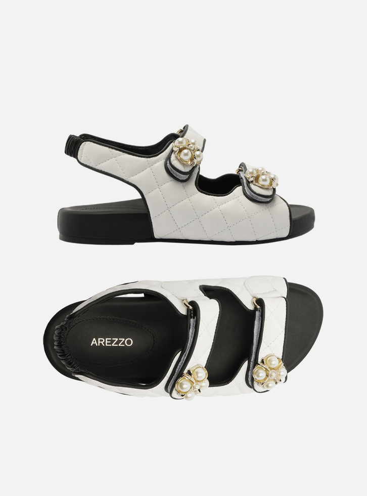 Sandália Papete Flatform Branca Arezzo Couro Matelassê