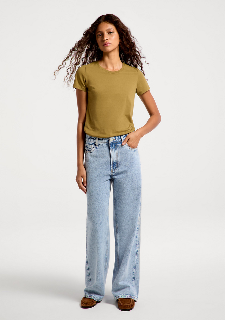 Calça Jeans Hering Feminina Wide Leg Cintura Média