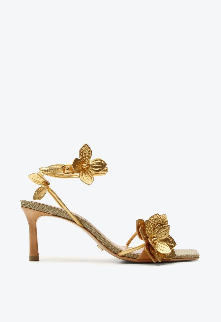 花卉 Sandália Curação Dourada Flor | ZZ MALL