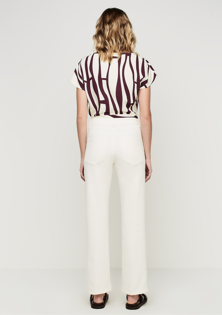 Calça Off White Dzarm Reta Cintura Alta Em Sarja Com Elastano