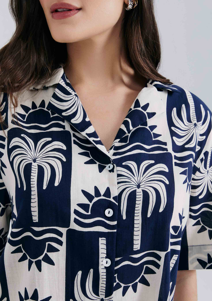 Camisa Azul Hering Manga Curta Estampada