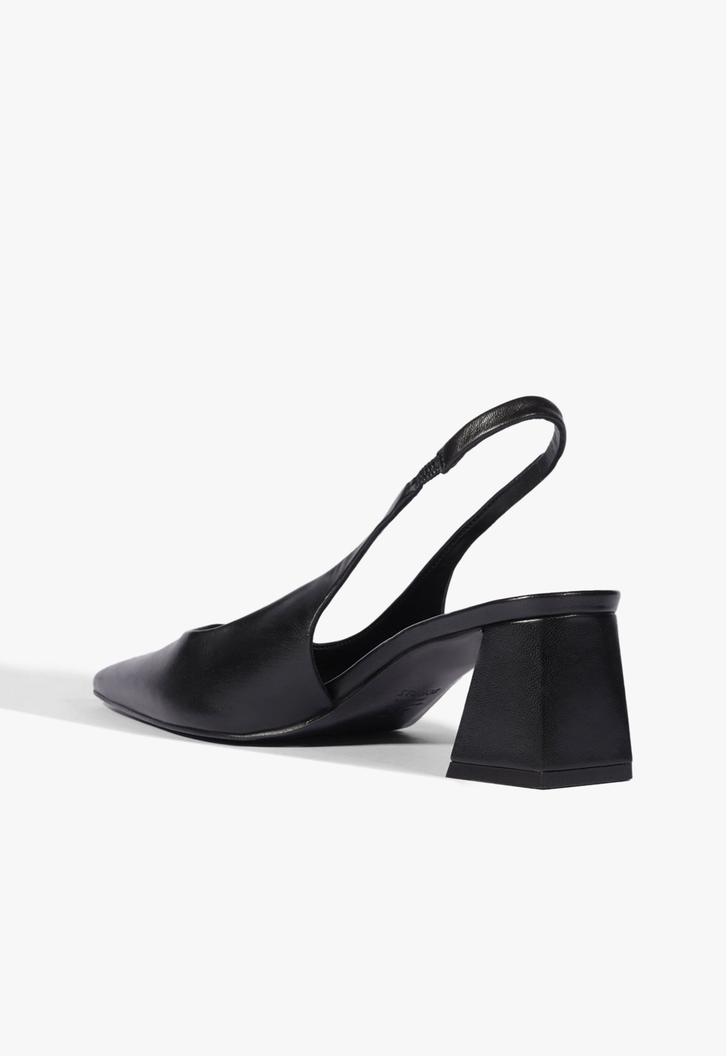 Slingback Couro Salto Médio Bloco Preto