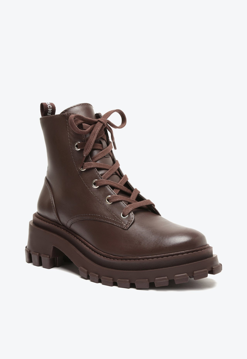Bota Coturno Salto Bloco Tratorada Couro Marrom