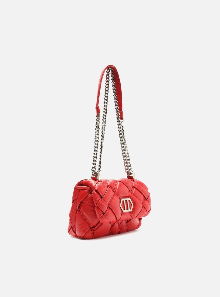Bolsa Tiracolo Vermelha Arezzo Couro Tressê Pequena