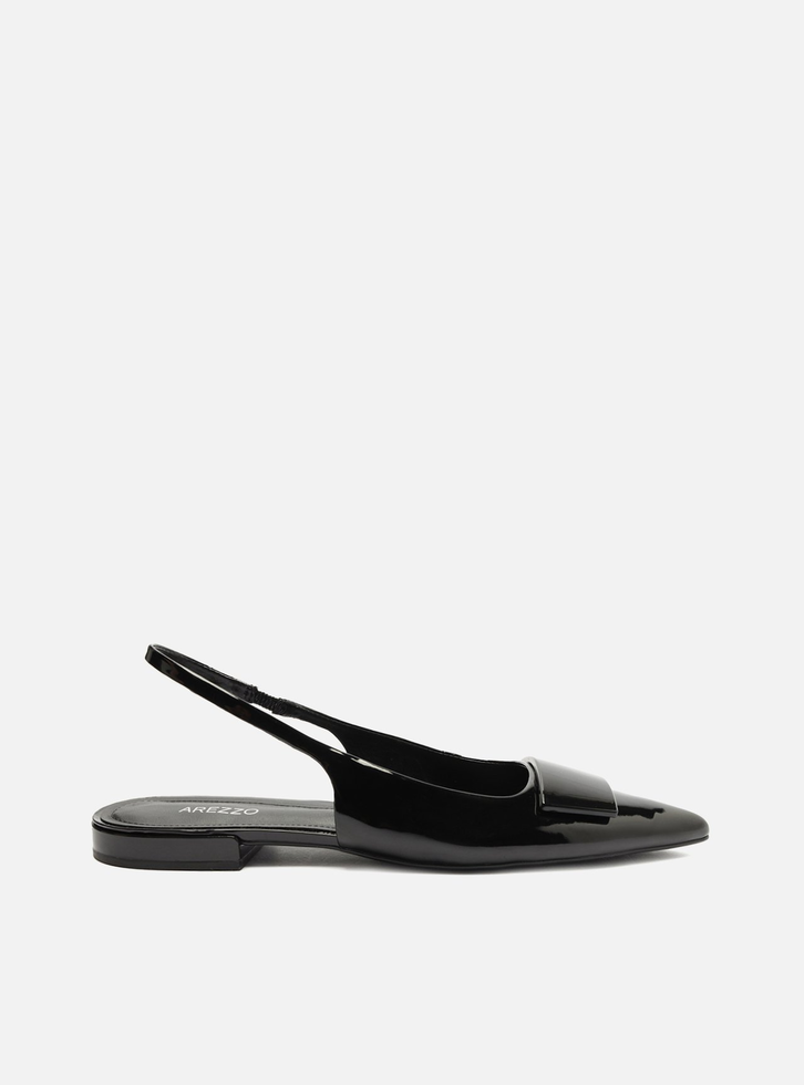 Sapatilha Preta Arezzo Bico Fino Slingback Aplicação