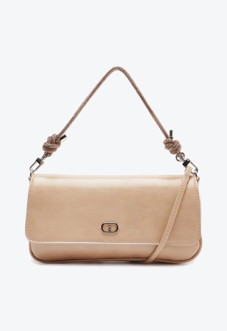 Bolsa Tiracolo Média Alça Glam Bege
