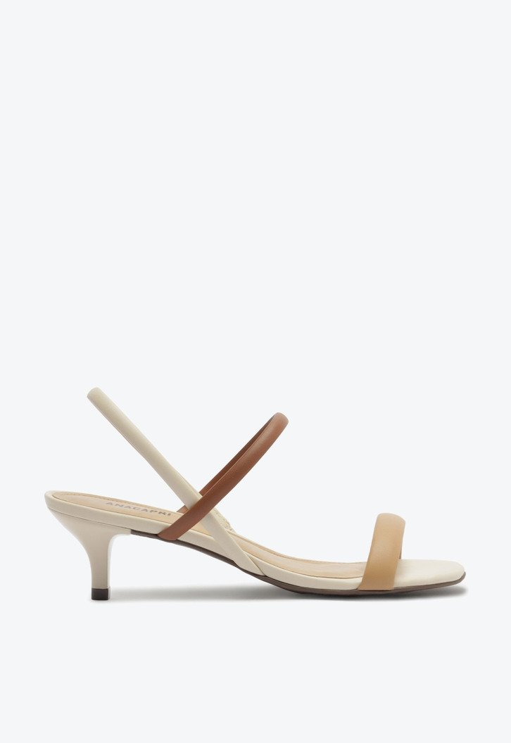 Sandália Salto Fino Minimal Branco e Marrom