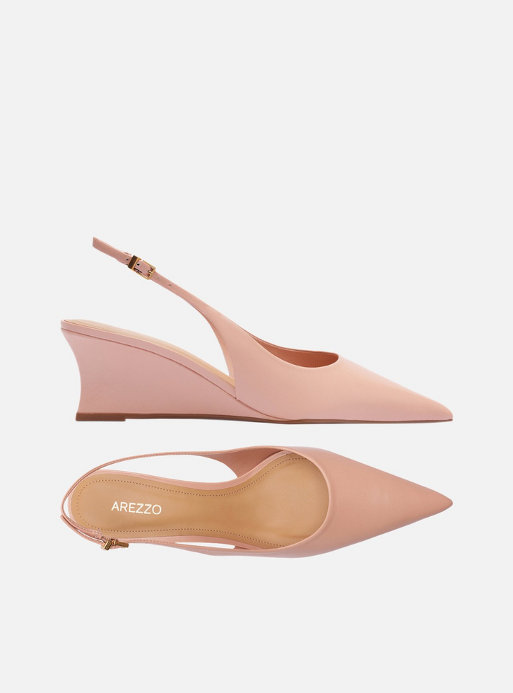 Scarpin Rosa Soft Couro Salto Baixo Anabela Slingback