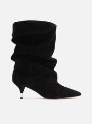 Bota Preta Suede Cano Médio Salto Fino Slouch