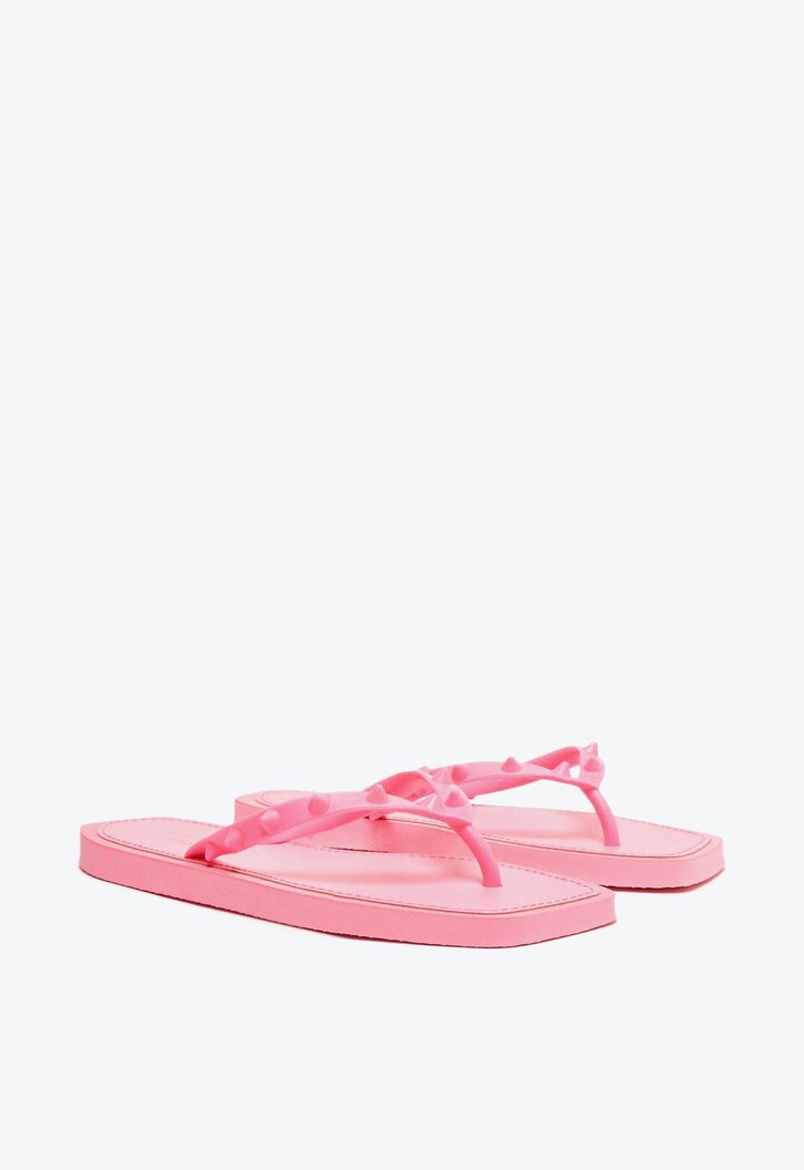Chinelo De Dedo Rosa Brizza Bico Quadrado Rock