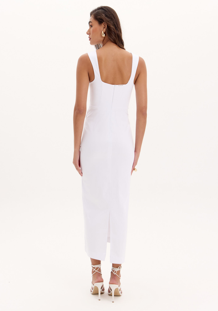 Vestido Branco Lança Perfume Super Midi Aplicação