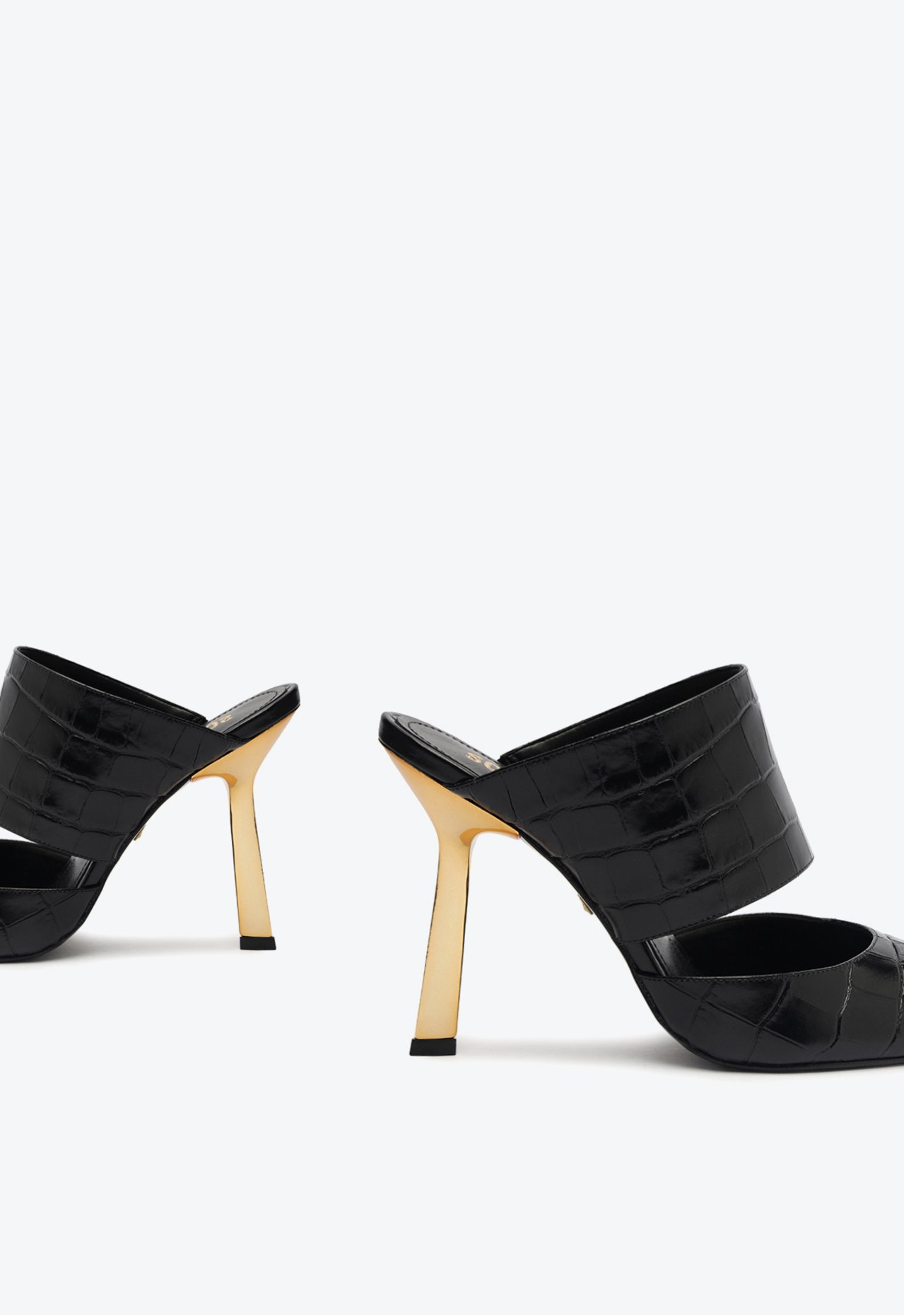 Sapato Mule Preta Schutz Salto Ciara Couro Croco | ZZ MALL