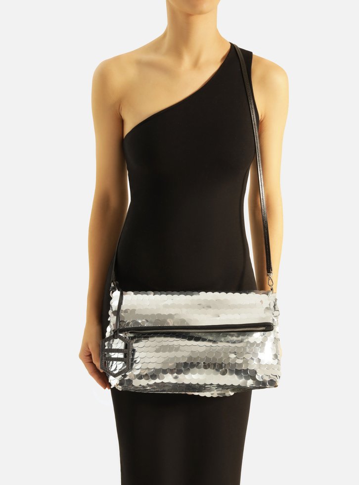 Clutch Prata Arezzo Média Maxi Paetês