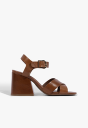 Sandália Daisy Salto Bloco Couro Marrom | ZZ MALL