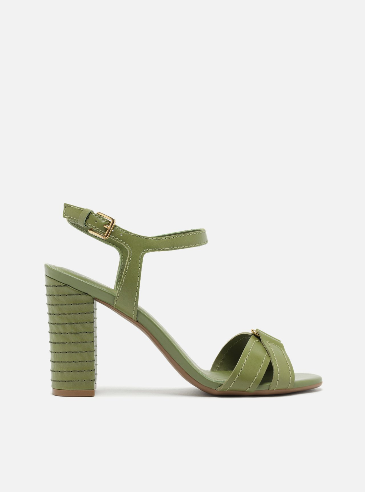 Sandália Verde Arezzo Couro Salto Alto Costuras | ZZ MALL