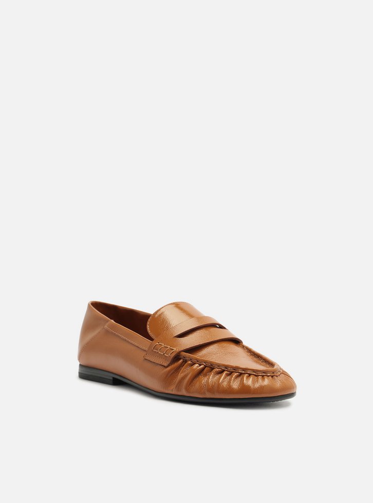 Mocassim Caramelo Couro Franzido Tira