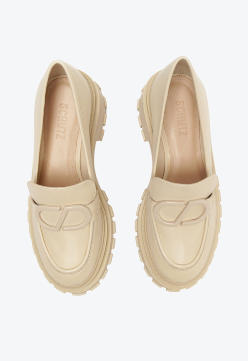 Sapato Mocassim Tratorado Couro Creme